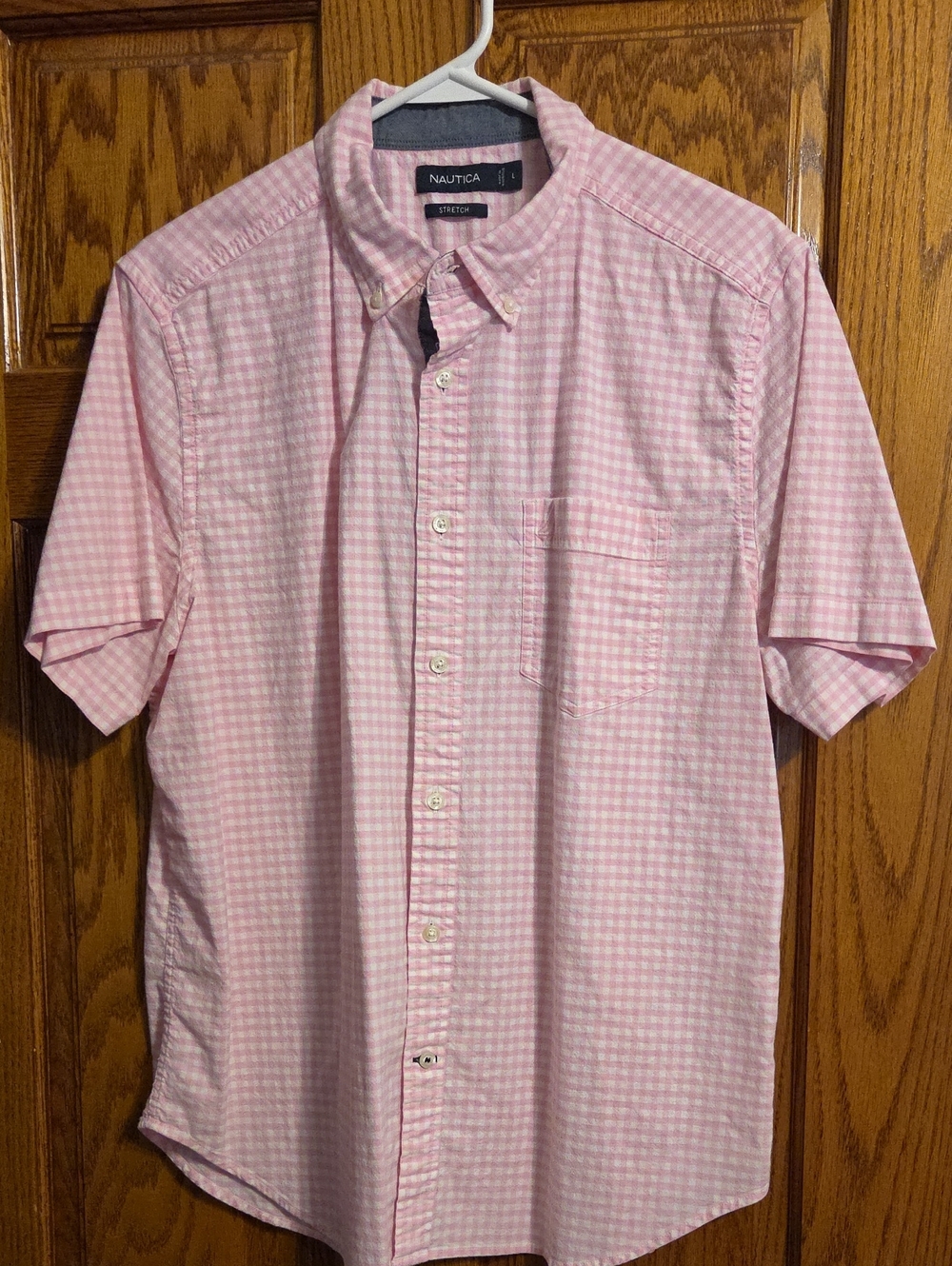 Nautica Men’s Pink Gingham Short-Sleeve Button-Down Shirt